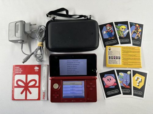 Nintendo 3DS Rood & Zwart metallic + oplader & case